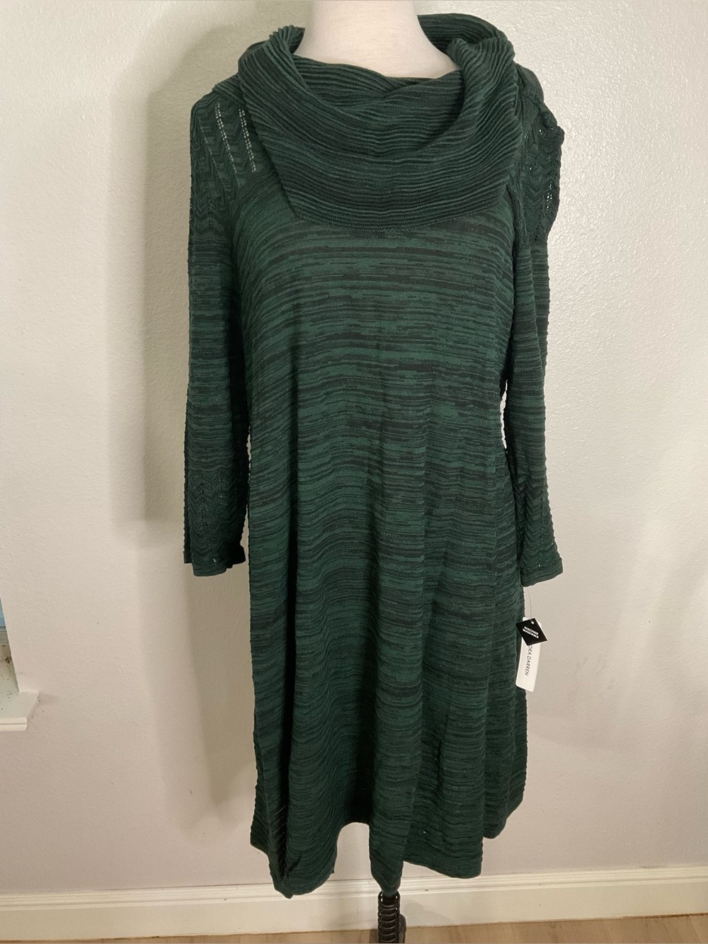 Sandra Darren 2X Green Long Sleeve Cowl Neck Dress NT